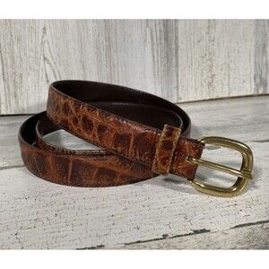 Vtg Jean Jacques Benson Women's Brown Leather Belt Slim 90s Skinny Belt 38" Long